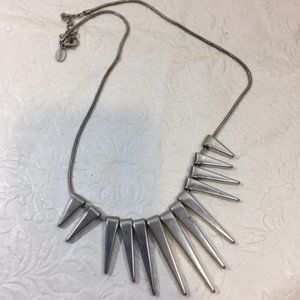 Vtg EXPRESS Silver-Tone Spike Pendant Bib Style Grunge Necklace 20"